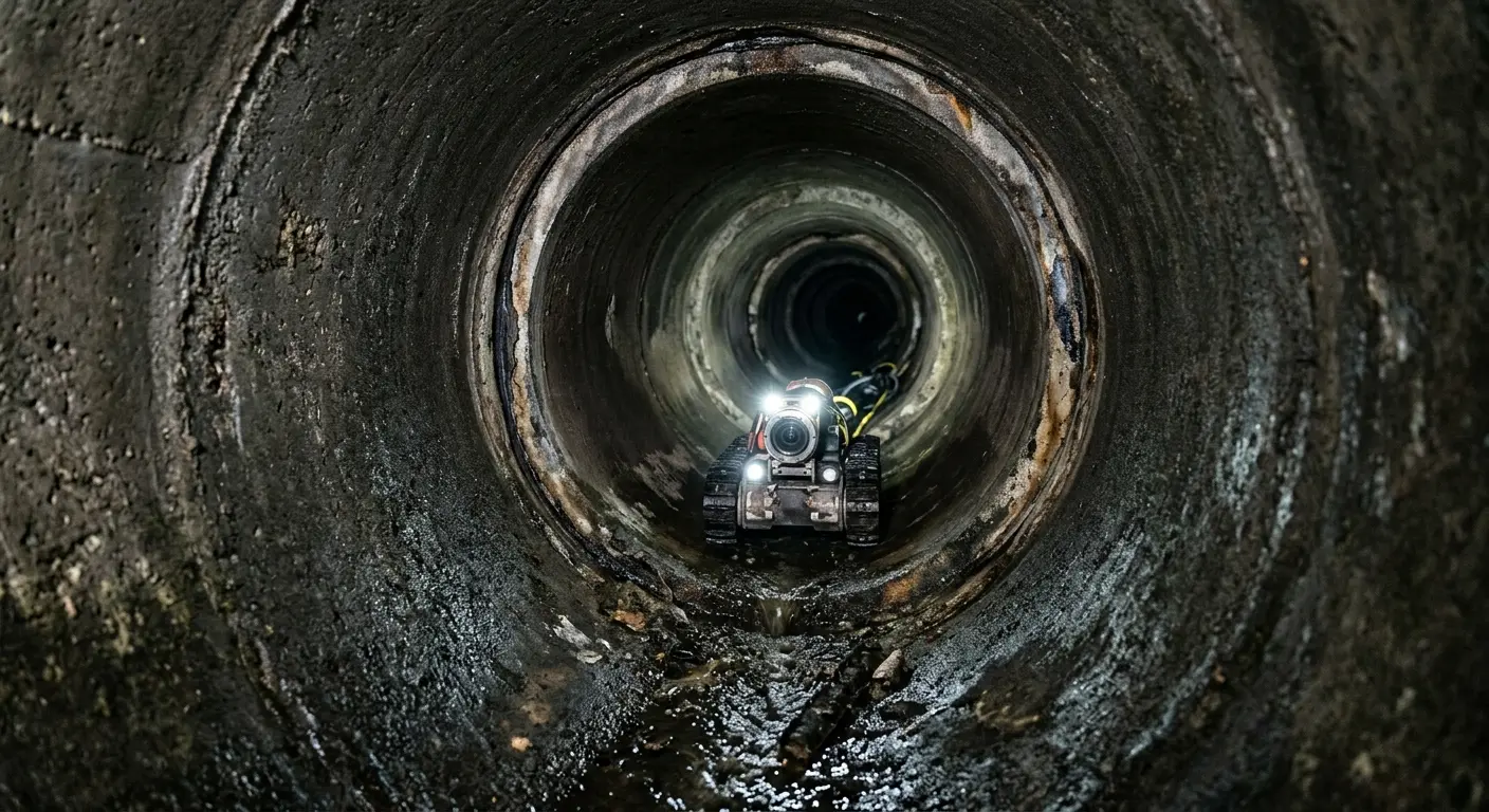 Robotic sewer camera inspecting pipe interior for Sewer Line Cleaning in Sebastopol